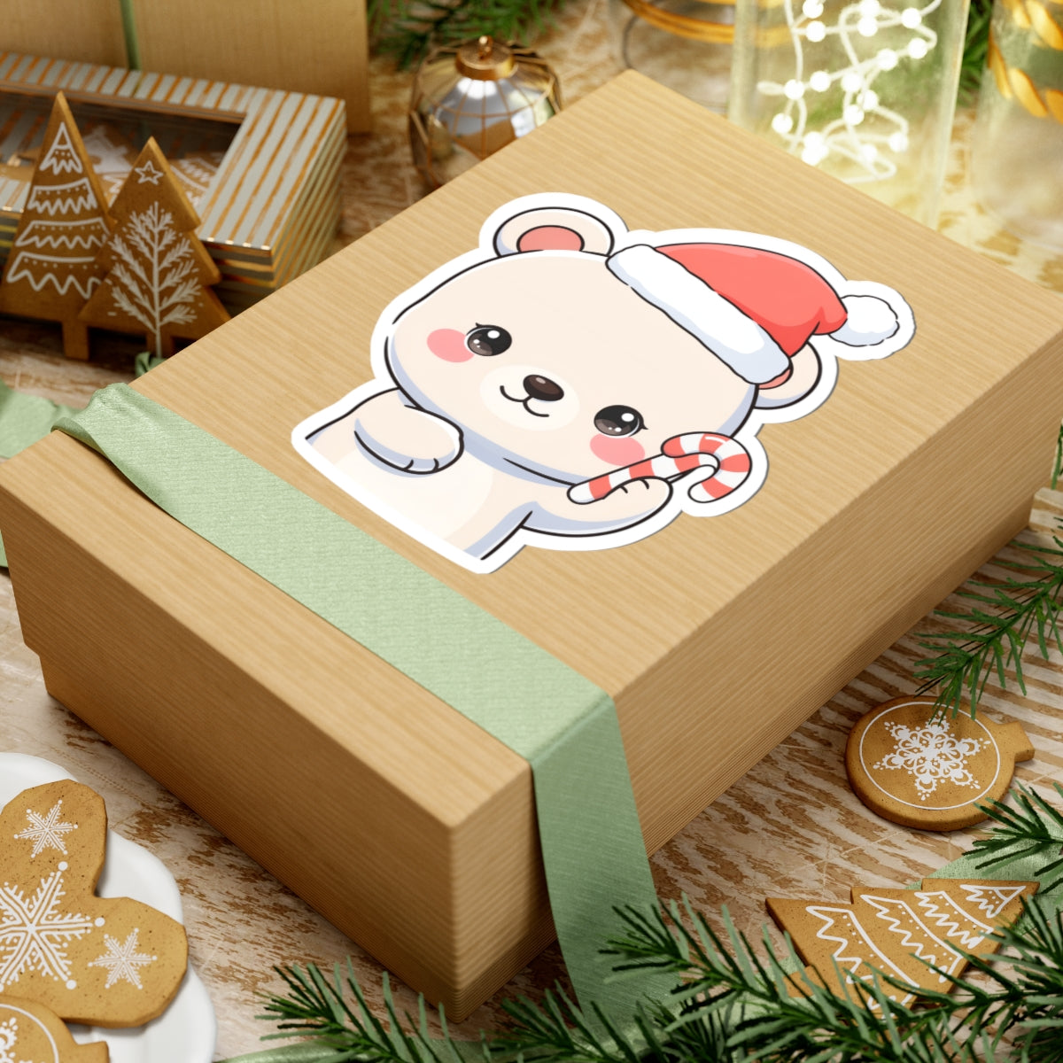 Christmas Polar Bear Sticker, Cute Kawaii Holiday Gift