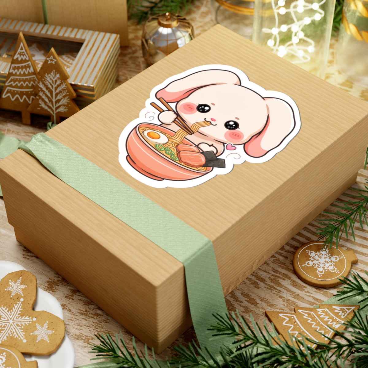 Kawaii Ramen Bunny Kiss-Cut Sticker for Cute Food Lovers