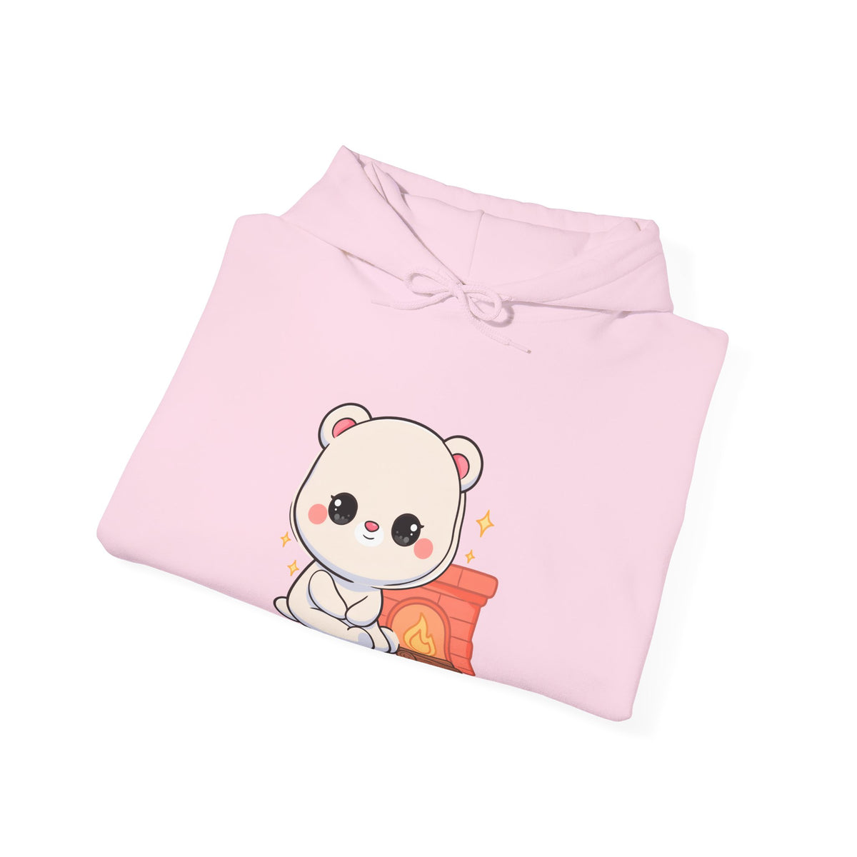 Kawaii Polar Bear Hoodie, Cozy Fireplace Cub Sweatshirt