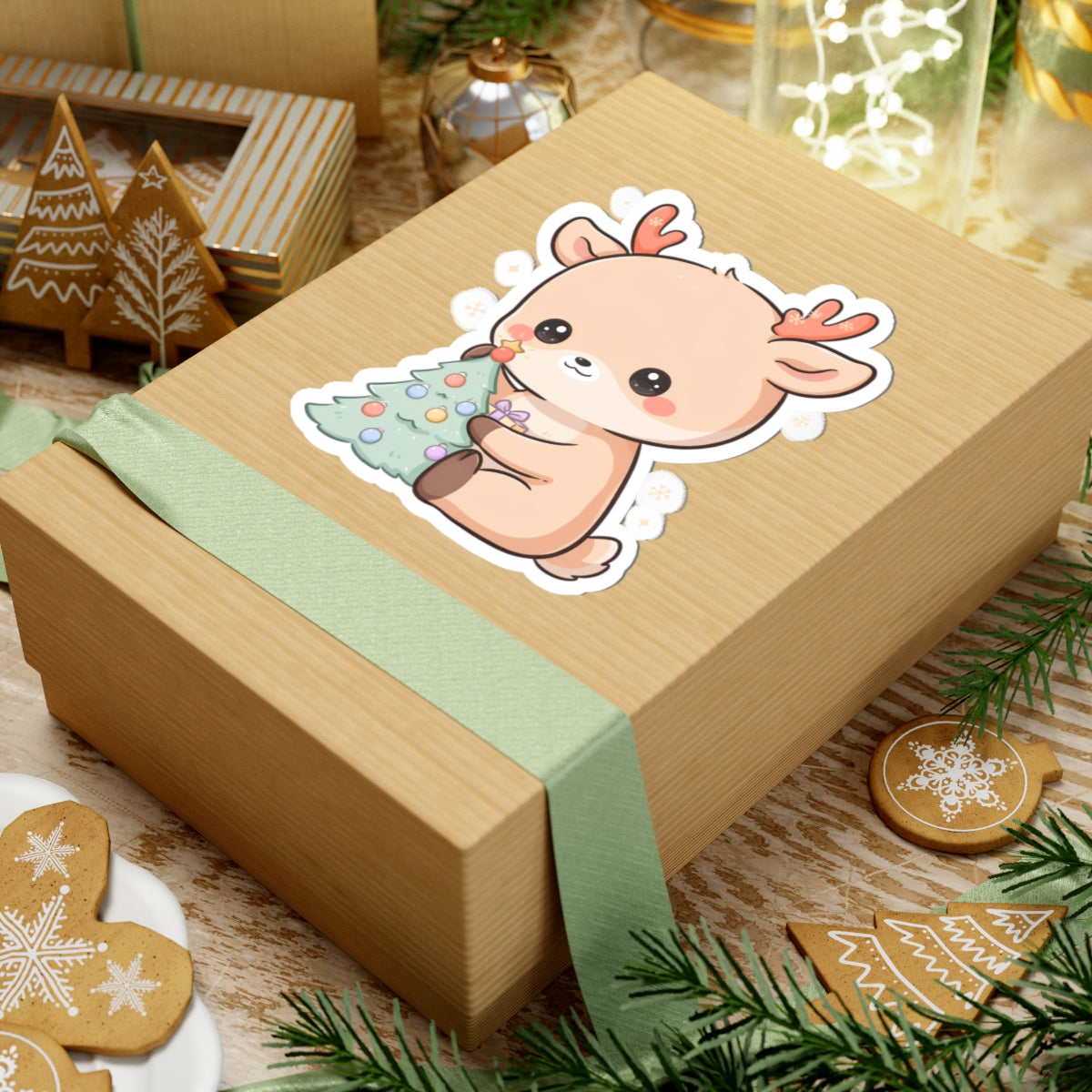 Kawaii Christmas Reindeer Kiss-Cut Sticker