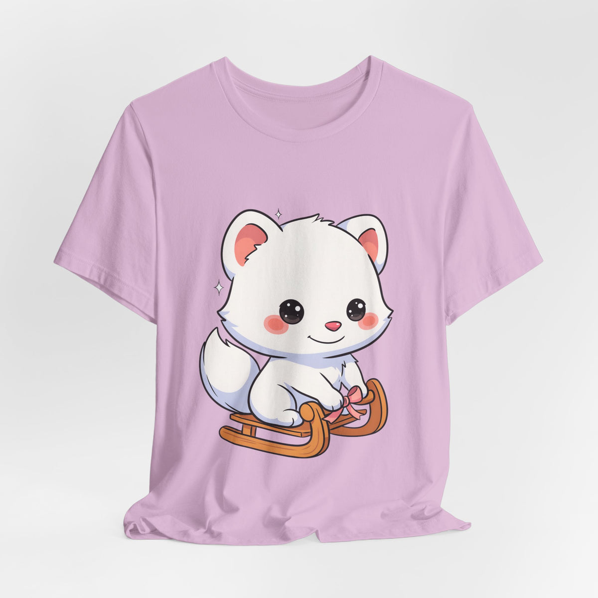 Kawaii Arctic Fox Sledding T-Shirt, Cute Unisex Tee