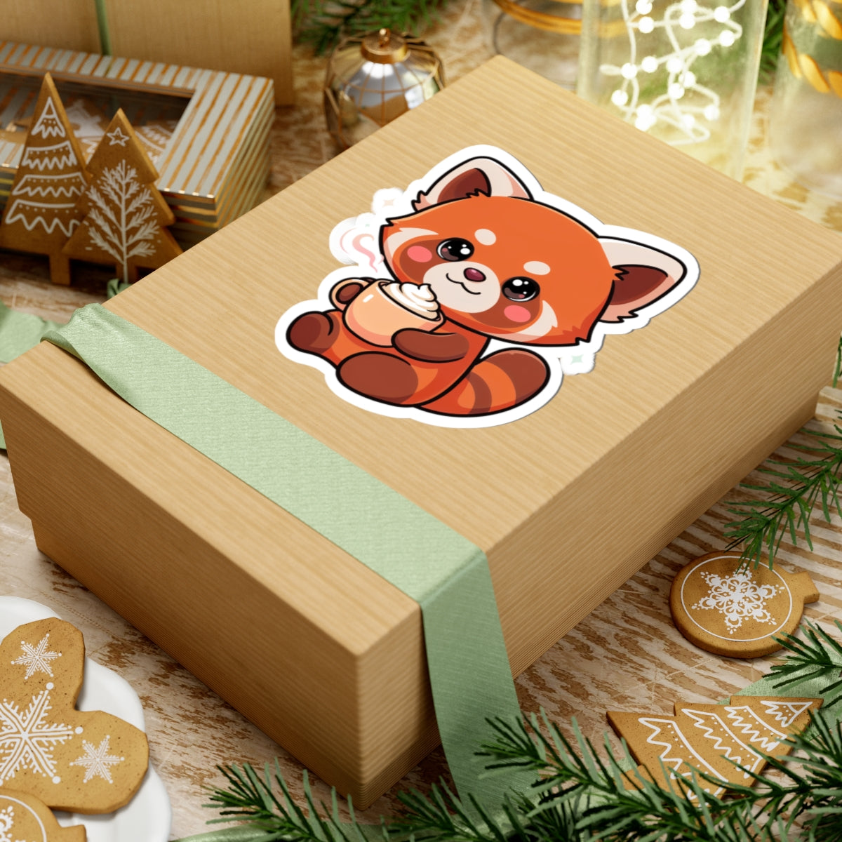 Kawaii Red Panda Latte Sticker for Coffee Lovers