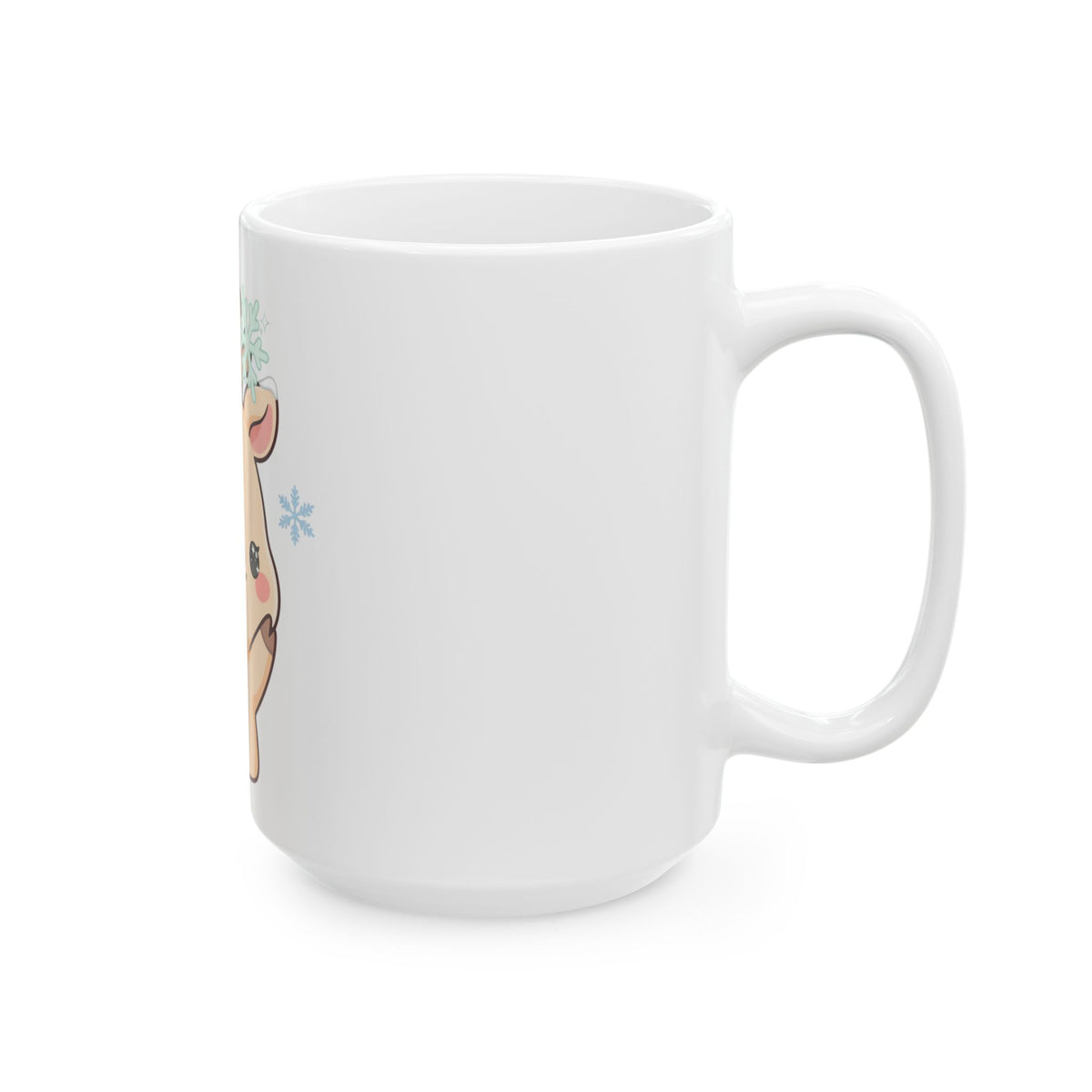Kawaii Reindeer Mug, Cute Christmas Ceramic Coffee Cup