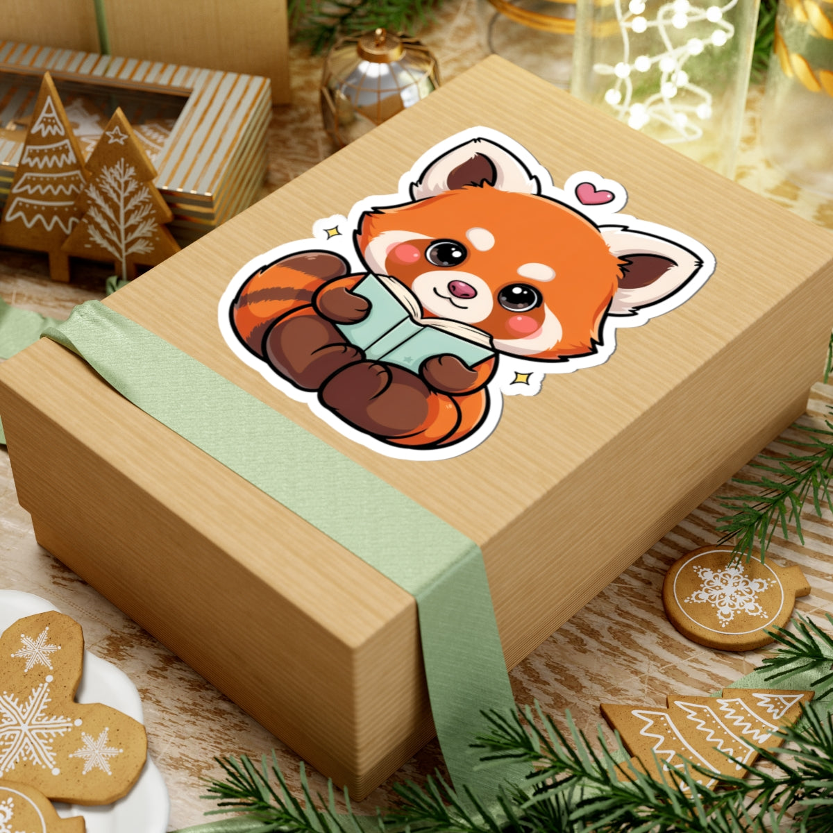 Reading Red Panda Kiss-Cut Sticker for Book Lovers