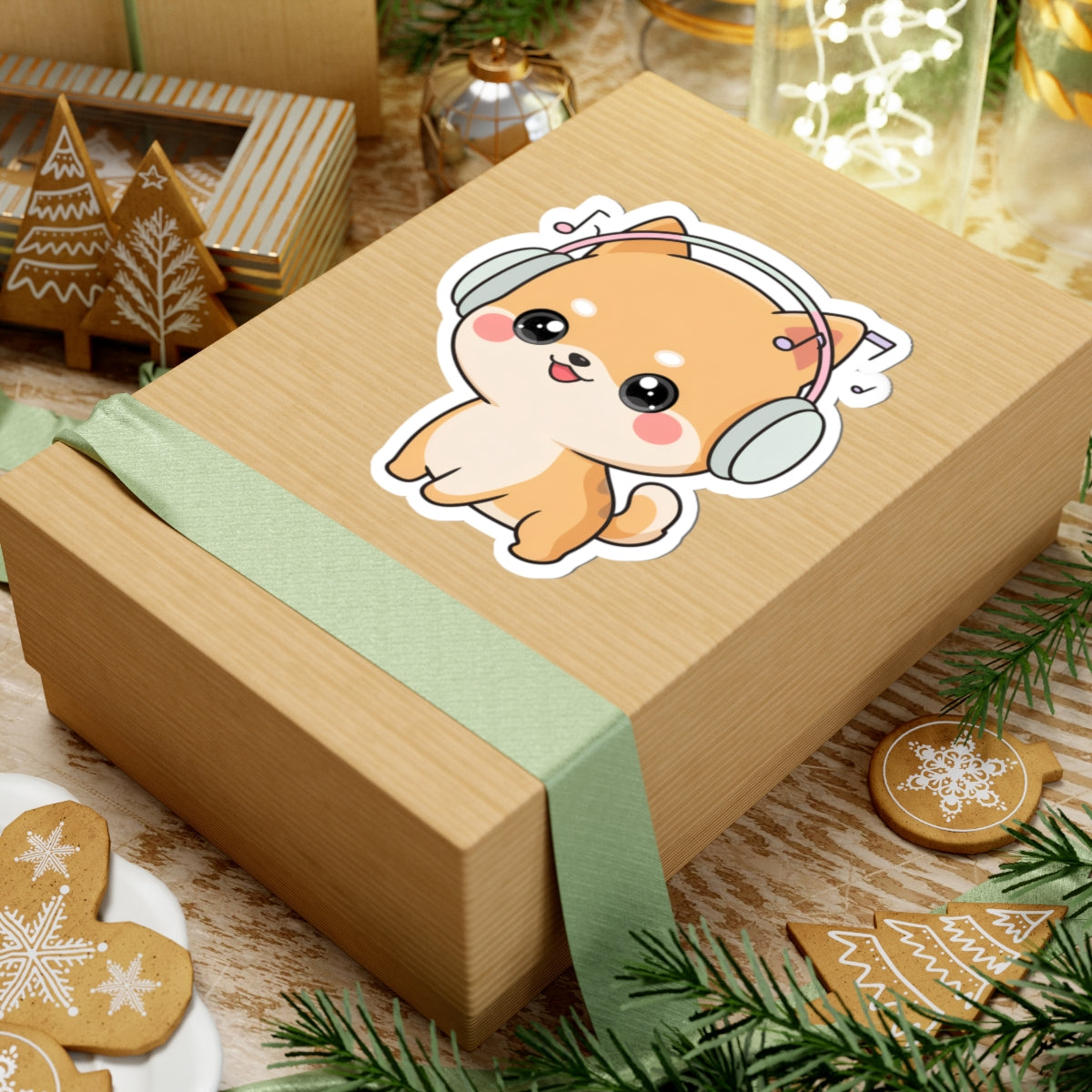 Kawaii Shiba Inu Music Sticker for Journals and Laptops