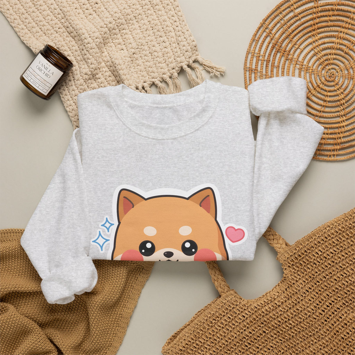 Kawaii Shiba Inu Sweatshirt, Cute Plant Lover Crewneck