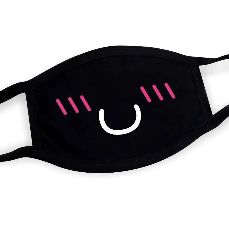 Kawaii U-smile face mask black fabric unisex Harajuku street style