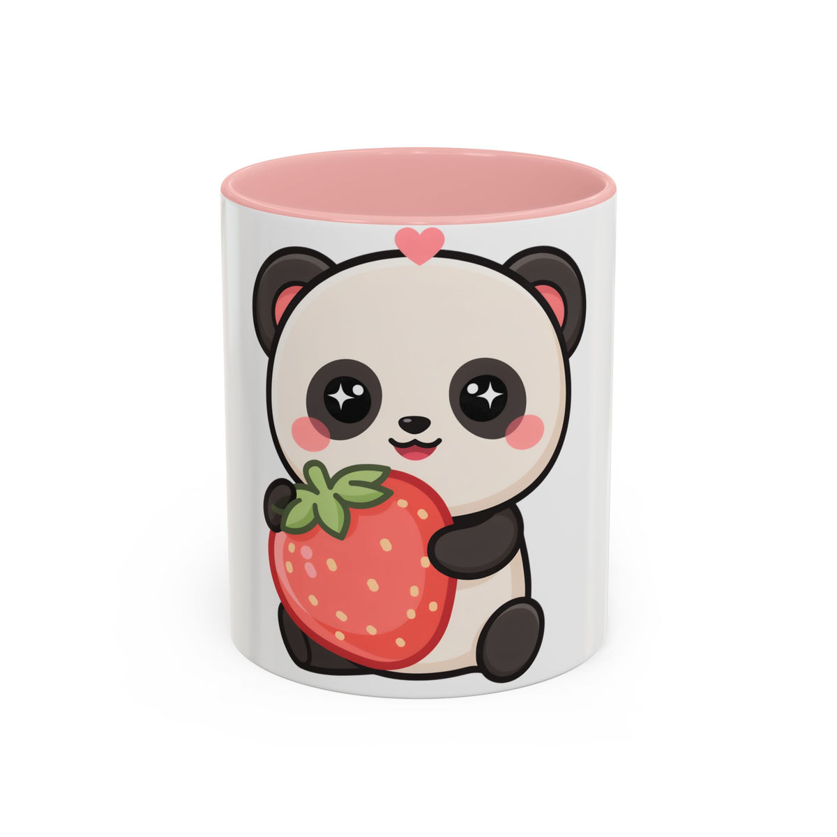 Kawaii Panda Accent Coffee Mug, Strawberry Lover Gift