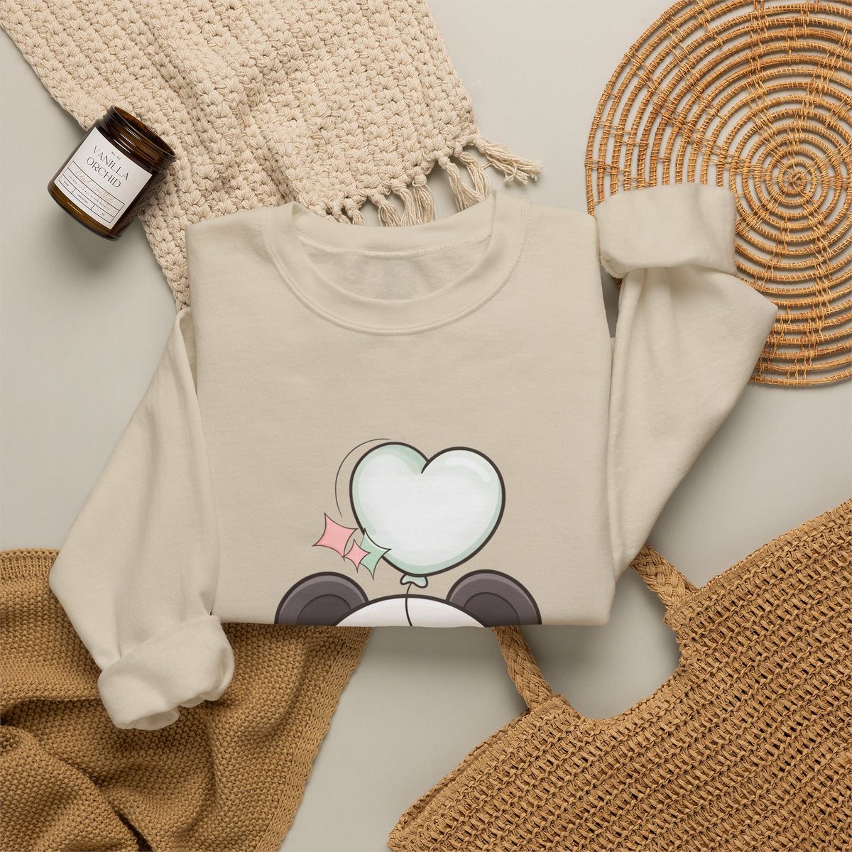 Kawaii Panda Sweatshirt with Heart Balloon