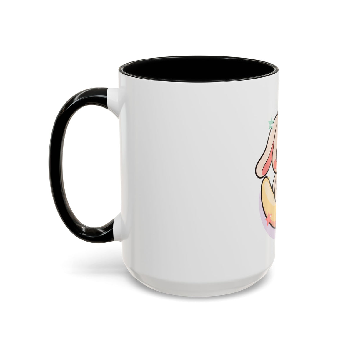 Kawaii Bunny Accent Coffee Mug, Cute Moon Rabbit Gift