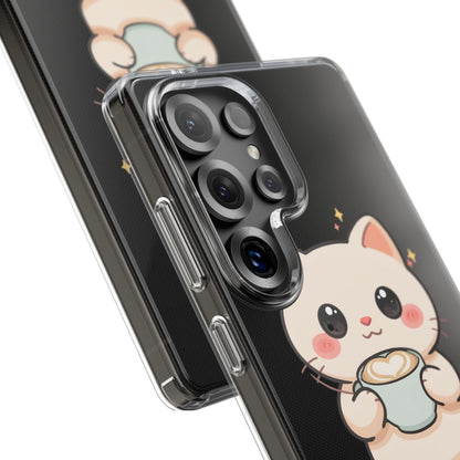 Kawaii Cat Latte Phone Case, Clear Impact-Resistant
