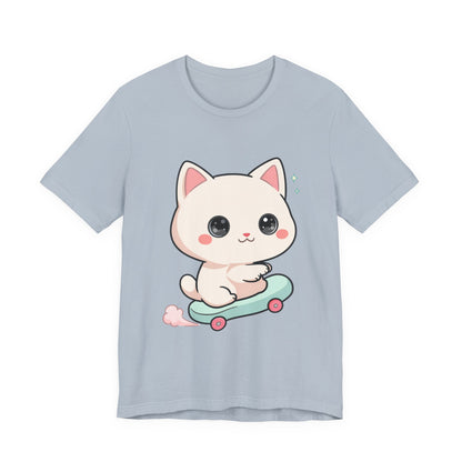 Kawaii Skateboarding Cat T-Shirt – Cute Chibi Kitty Tee