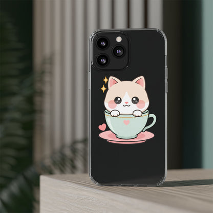 Kawaii Cat Phone Case, Cute Teacup Kitty Gift
