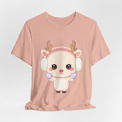 Kawaii Reindeer T-Shirt, Cute Winter Animal Tee