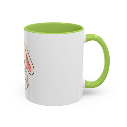 Kawaii Reading Bunny Mug, Cute Book Lover Accent Coffee Mug