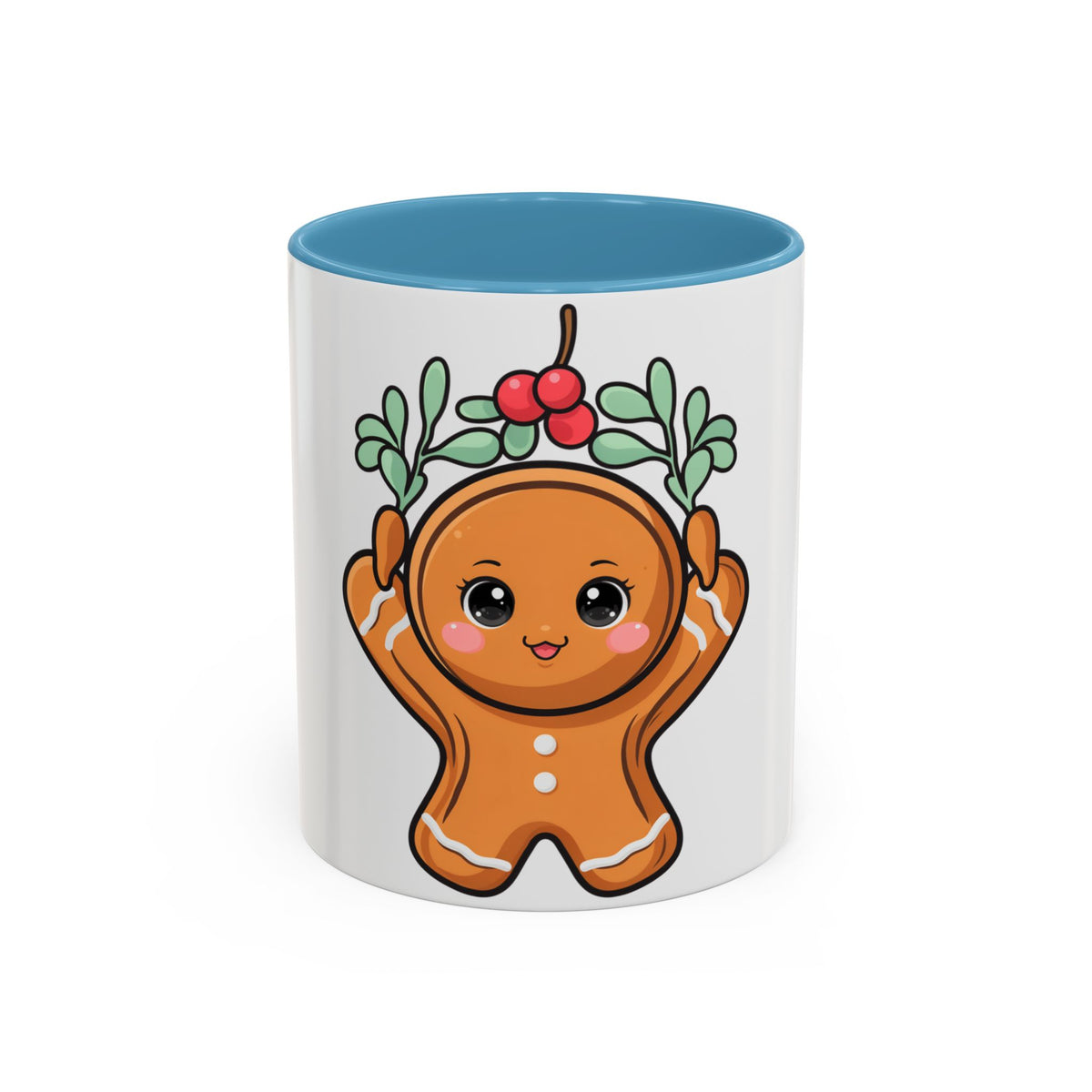 Kawaii Gingerbread Mug with Mistletoe | Christmas Accent Mug