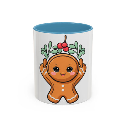 Kawaii Gingerbread Mug with Mistletoe | Christmas Accent Mug