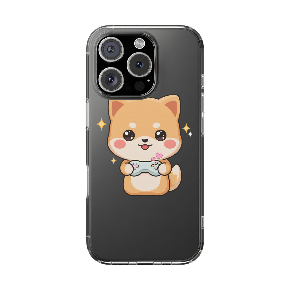 Kawaii Shiba Inu Gamer Phone Case, Clear Impact-Resistant