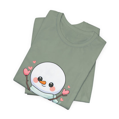 Kawaii Snowman T-Shirt, Cute Winter Sledding Tee
