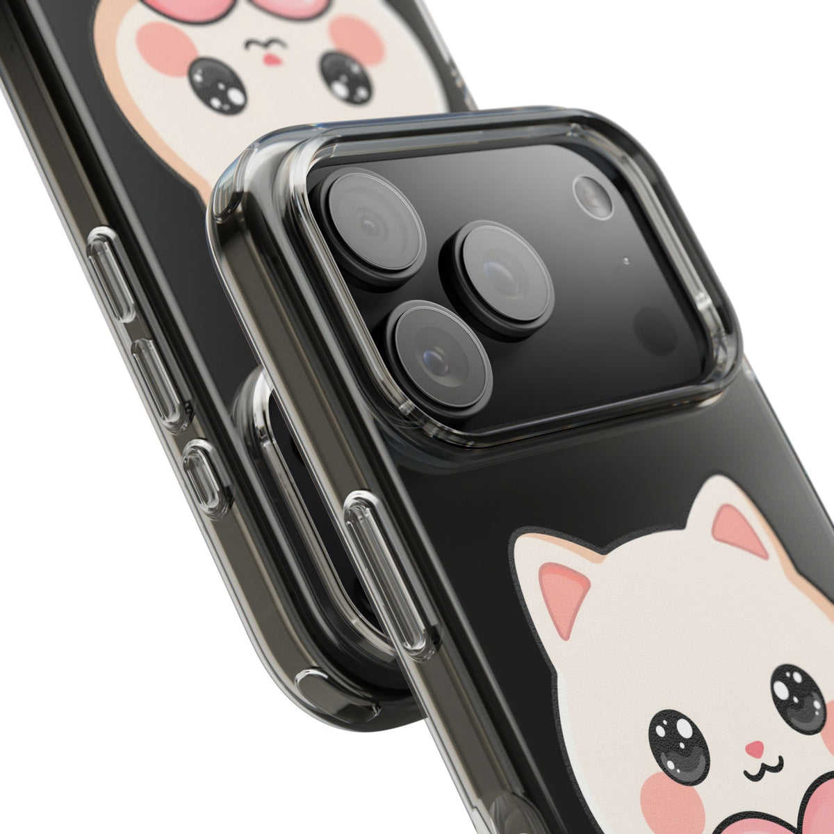 Kawaii Cat Phone Case with Heart, Clear Impact-Resistant