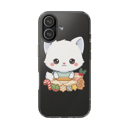 Christmas Fox Clear Phone Case, Kawaii Cookie Baker