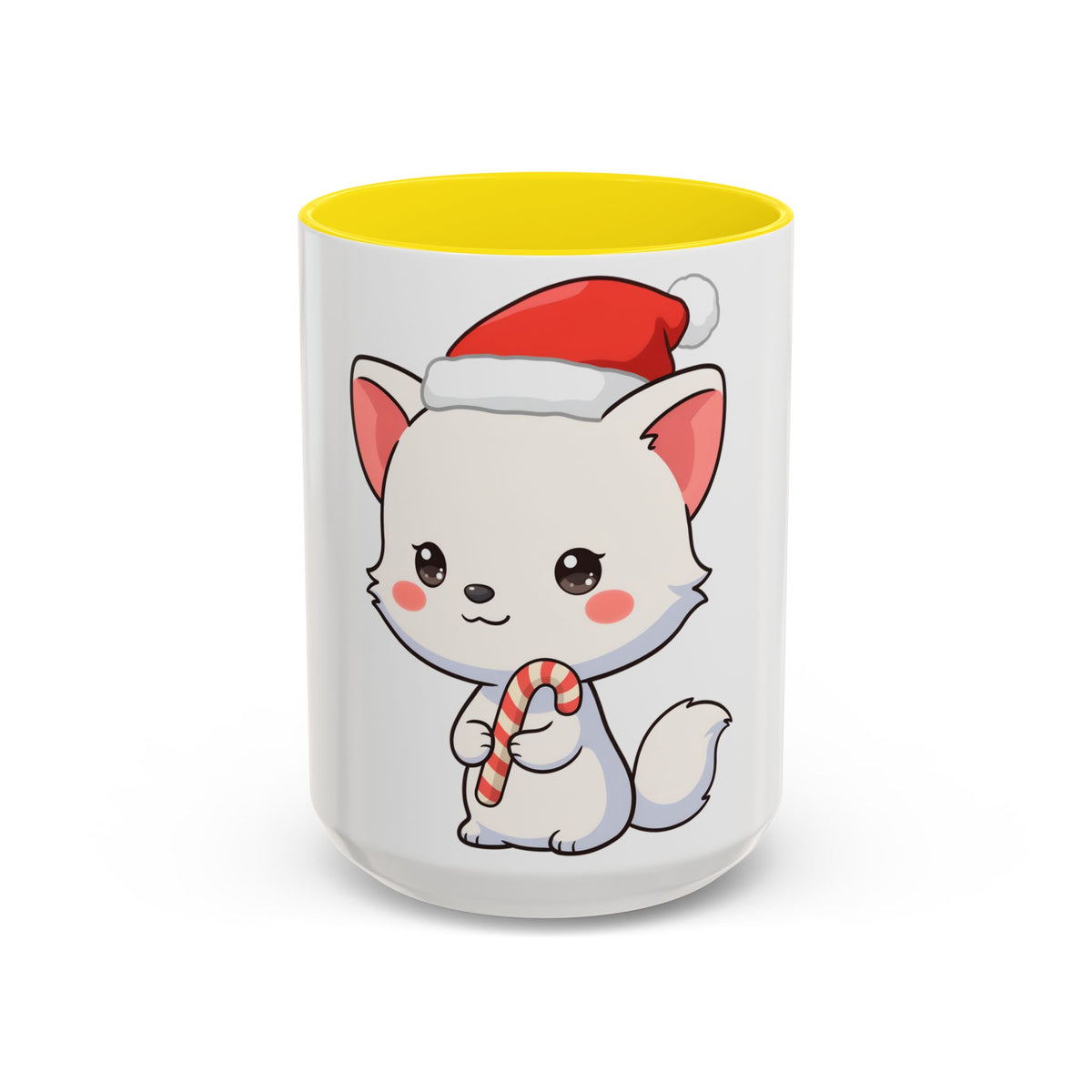 Kawaii Arctic Fox Christmas Mug, Cute Santa Fox Accent Coffee Mug
