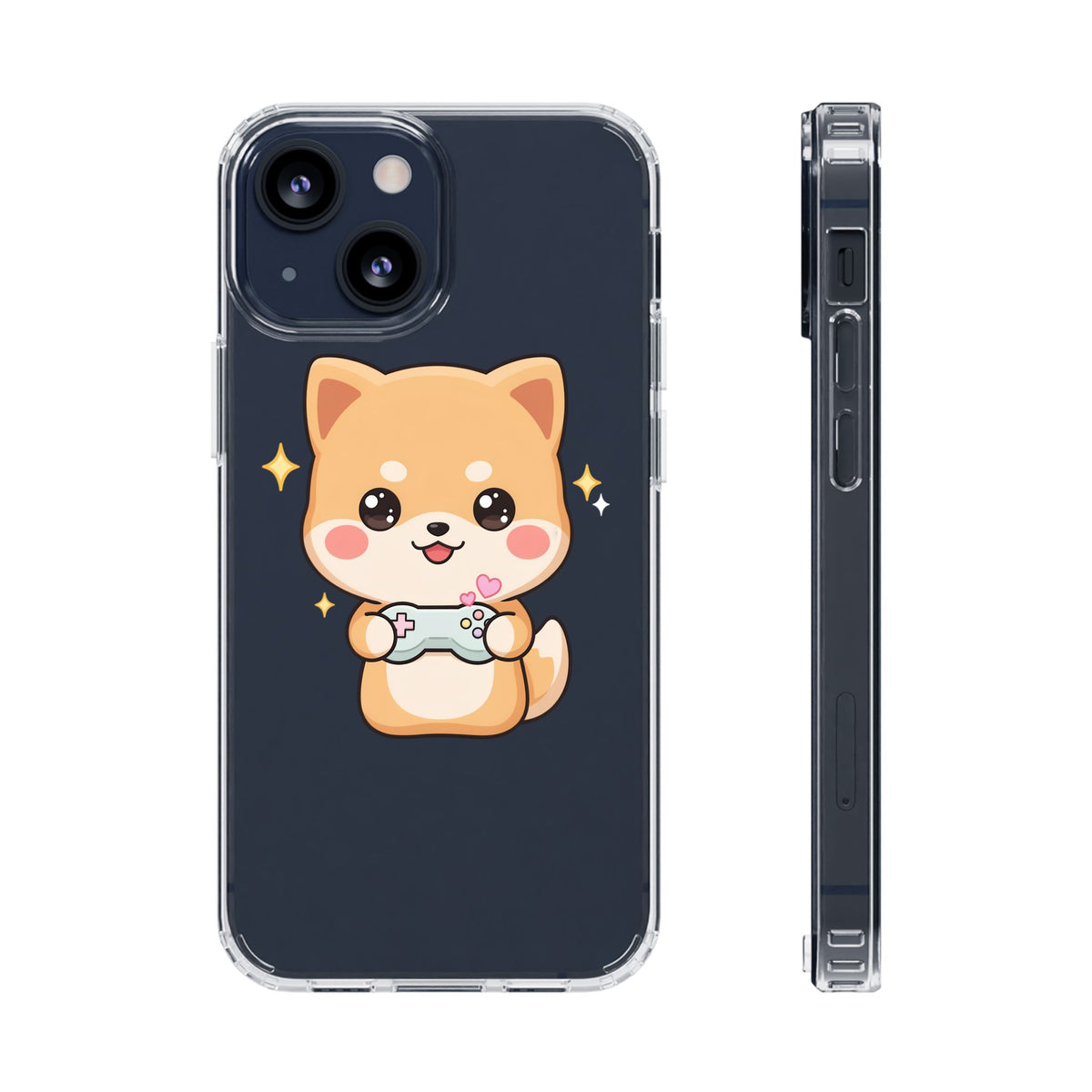 Kawaii Shiba Inu Gamer Phone Case, Clear Impact-Resistant