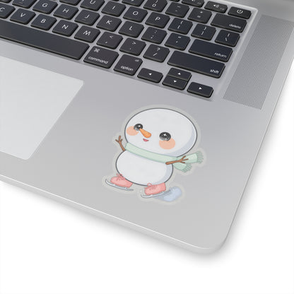 Kawaii Snowman Sticker, Cute Ice Skating Winter Decor