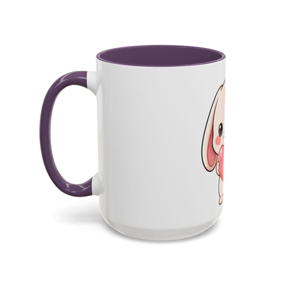 Kawaii Bunny Accent Coffee Mug with Heart, 11oz or 15oz