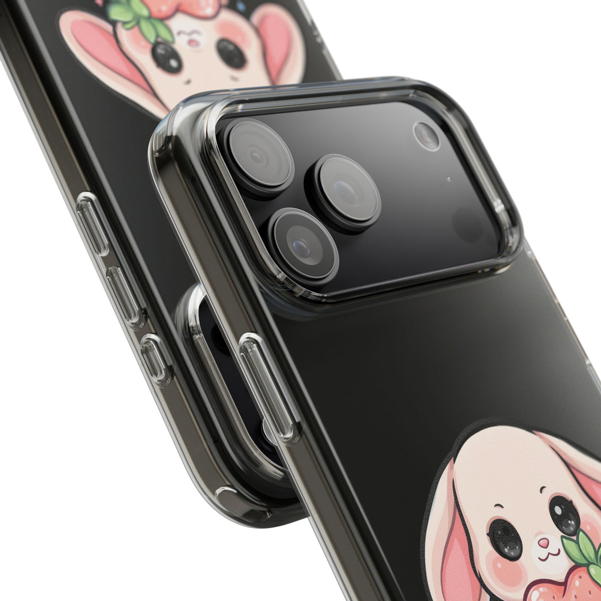 Kawaii Bunny Strawberry Phone Case, Clear Impact-Resistant