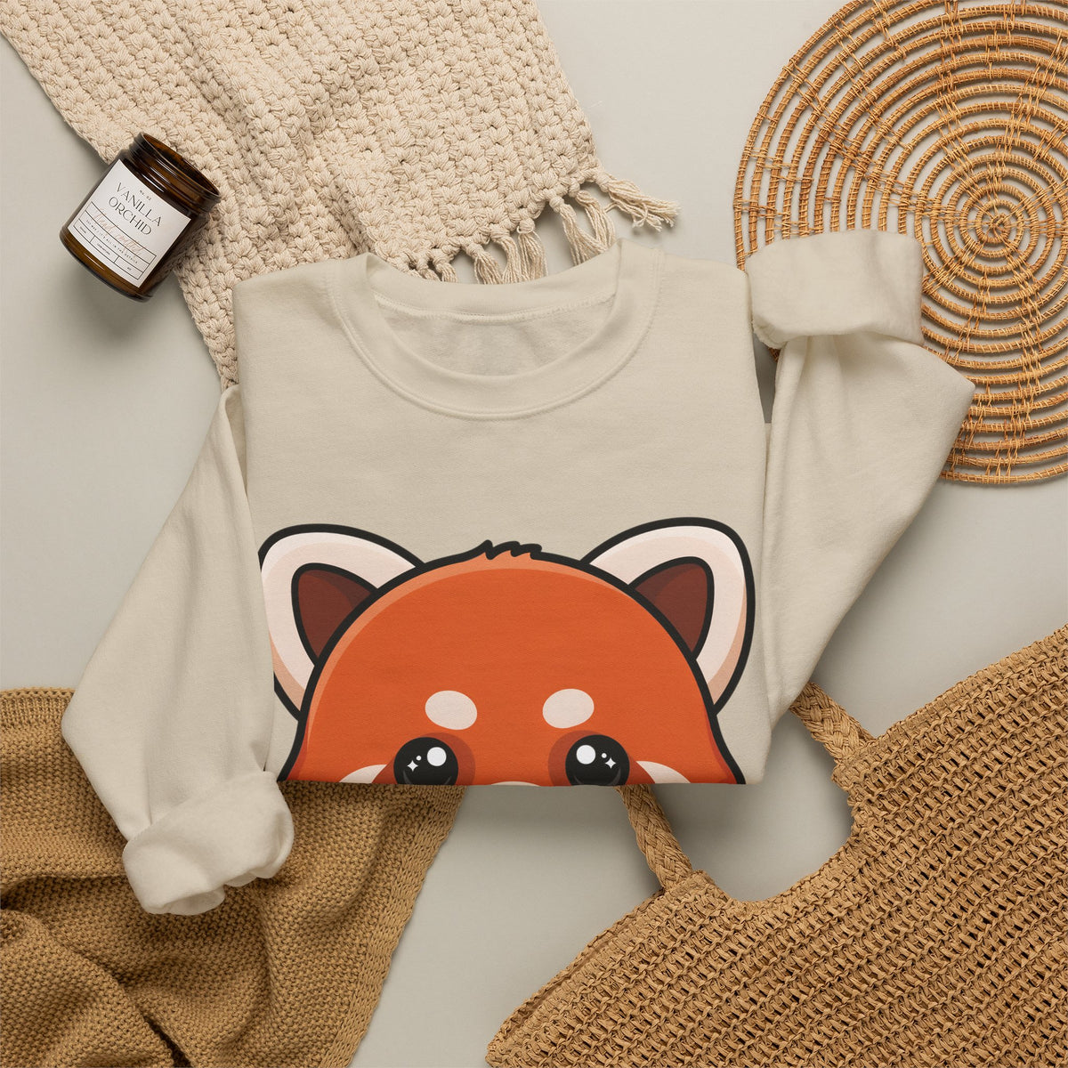 Kawaii Red Panda Sweatshirt, Cute Ice Cream Animal Crewneck