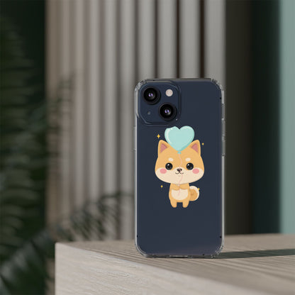 Kawaii Shiba Inu Clear Phone Case with Heart Balloon