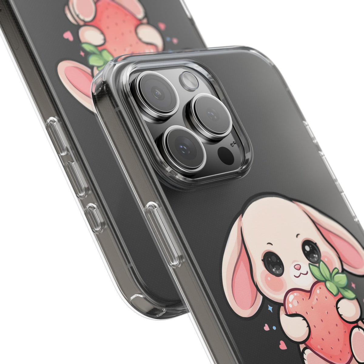 Kawaii Bunny Strawberry Phone Case, Clear Impact-Resistant