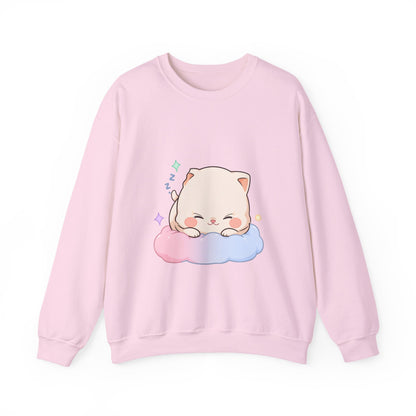 Kawaii Sleeping Cat Sweatshirt, Cozy Cloud Cat Crewneck