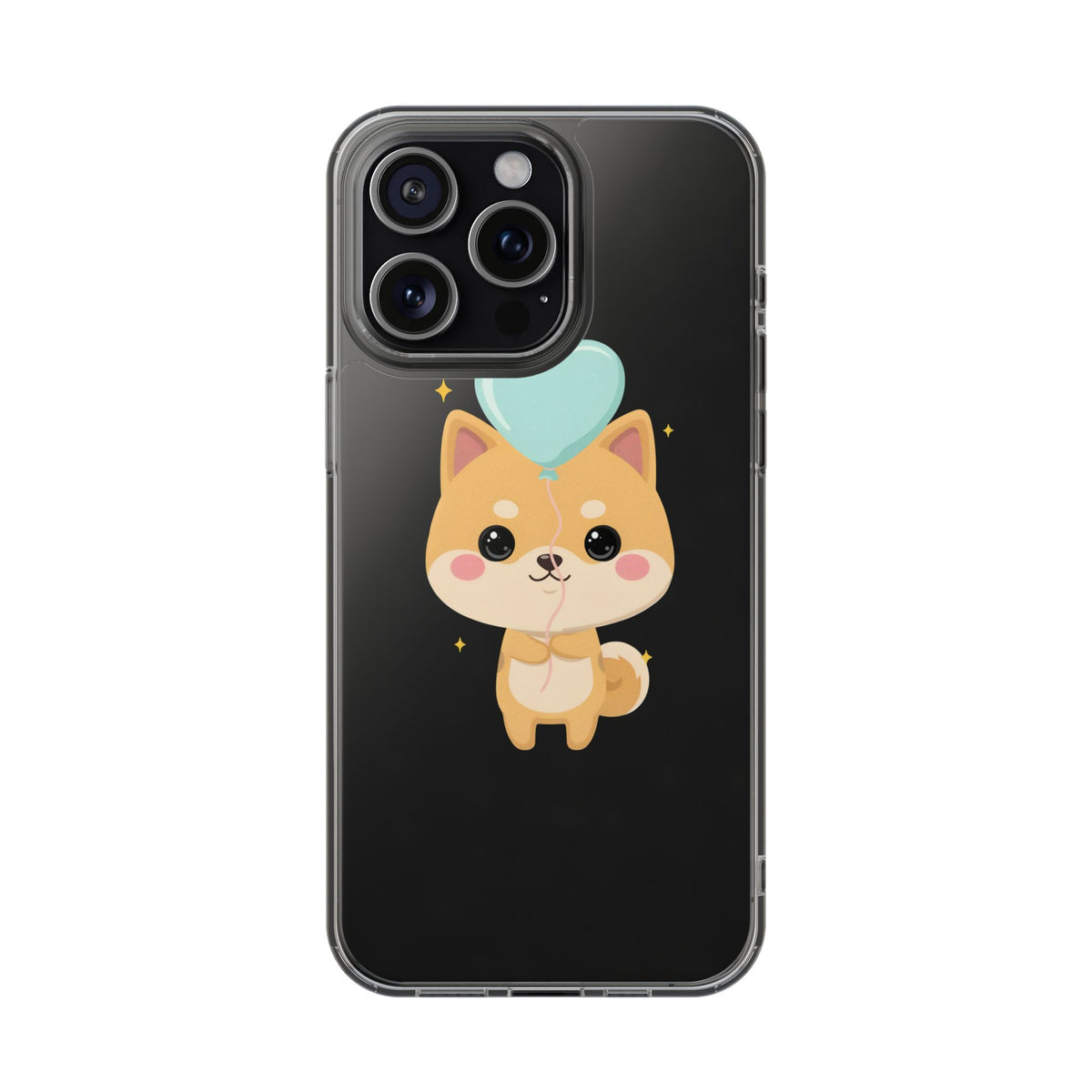 Kawaii Shiba Inu Clear Phone Case with Heart Balloon