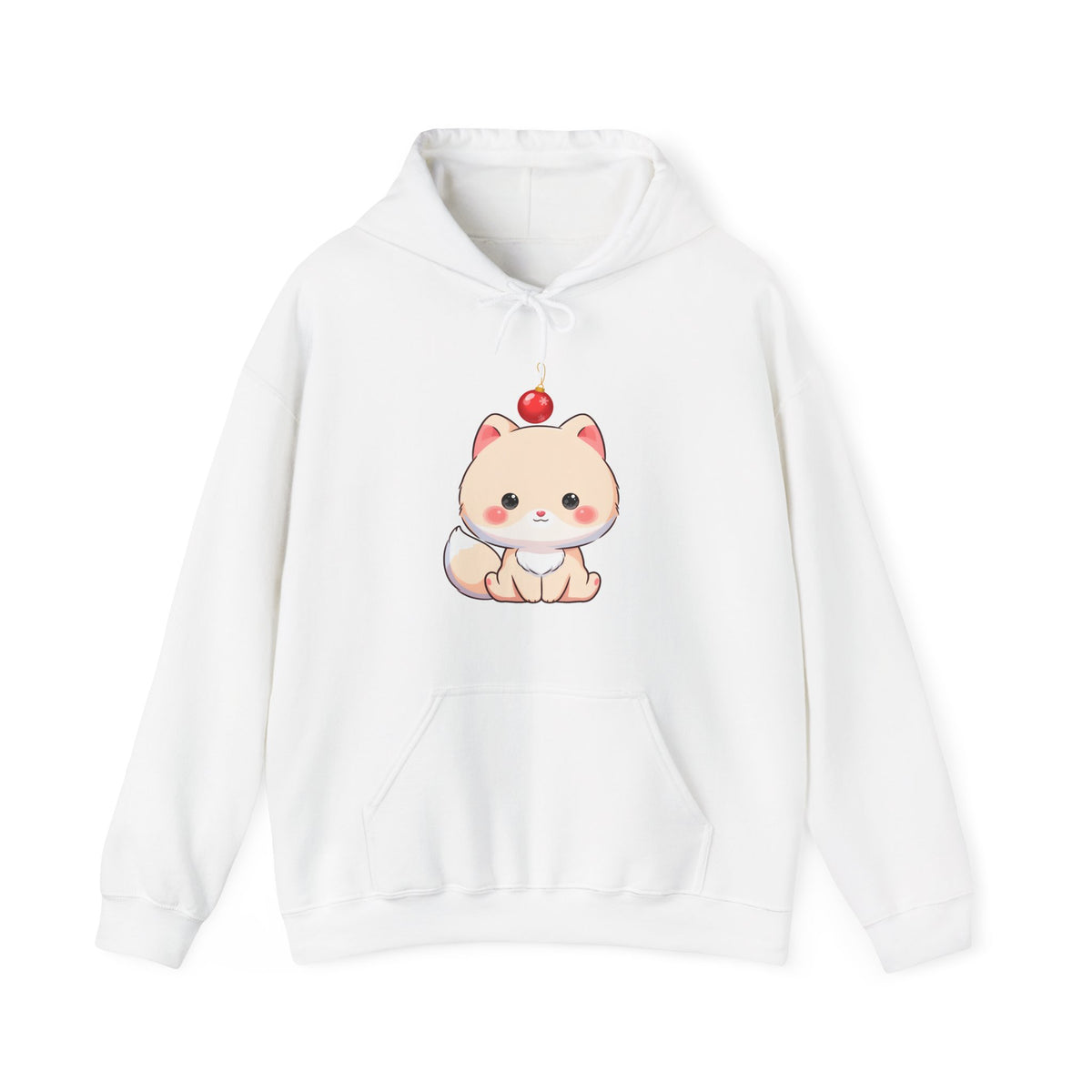 Kawaii Arctic Fox Christmas Hoodie, Unisex Heavy Blend