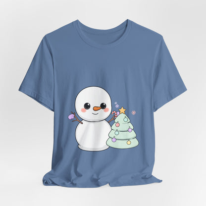 Kawaii Snowman Christmas T-Shirt for Festive Outfits