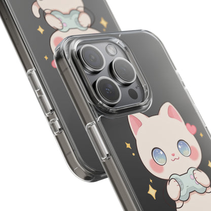 Kawaii Gamer Cat Clear Phone Case for Gaming Fans