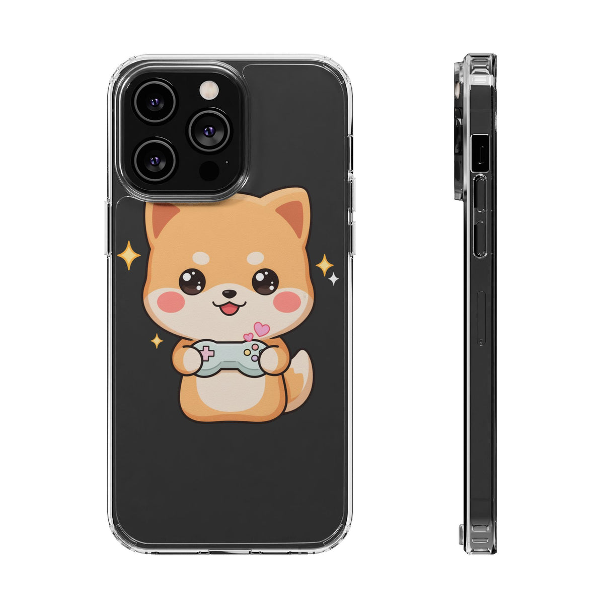 Kawaii Shiba Inu Gamer Phone Case, Clear Impact-Resistant