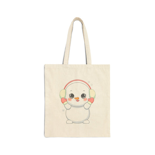Kawaii Snowman Tote Bag, Cute Winter Canvas Carryall