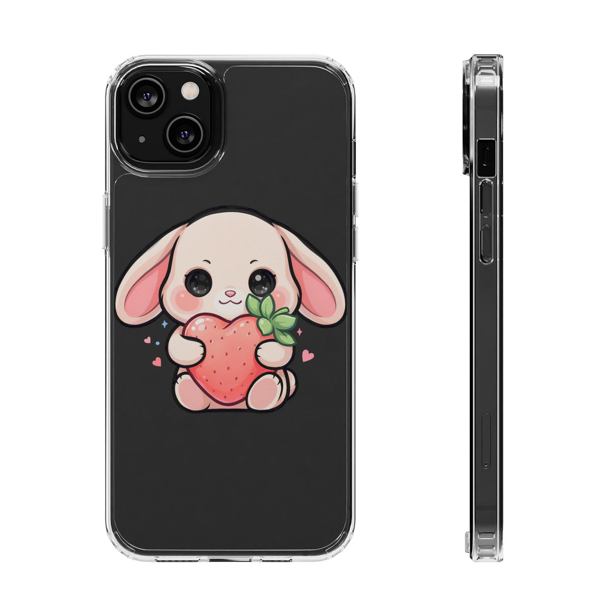 Kawaii Bunny Strawberry Phone Case, Clear Impact-Resistant