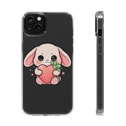 Kawaii Bunny Strawberry Phone Case, Clear Impact-Resistant