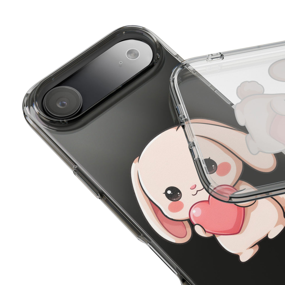 Kawaii Bunny Clear Phone Case with Heart