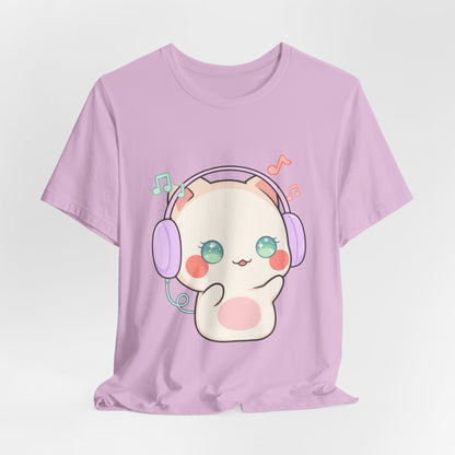 Kawaii Cat Music Lover T-Shirt, Cute Headphone Kitty Tee