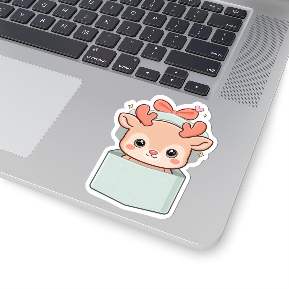 Kawaii Reindeer Sticker, Cute Christmas Gift Box Decal