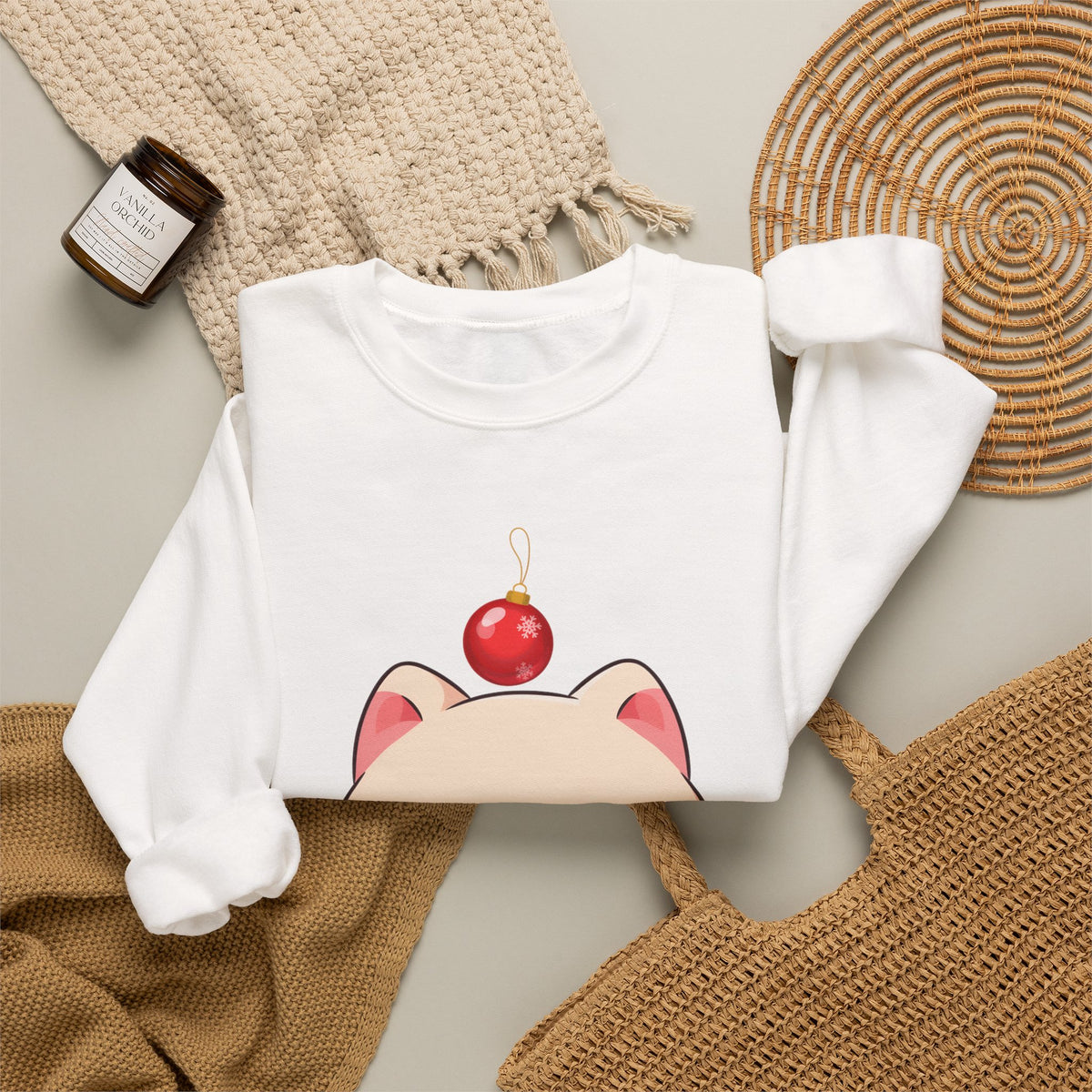 Kawaii Arctic Fox Christmas Sweatshirt, Cute Holiday Crewneck