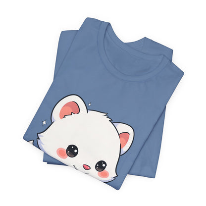 Kawaii Arctic Fox Sledding T-Shirt, Cute Unisex Tee