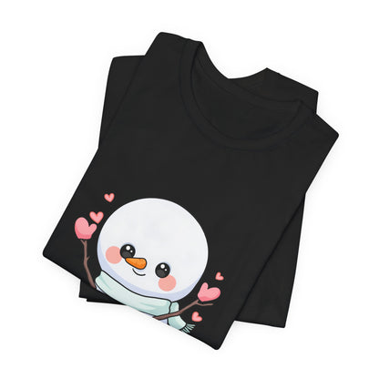 Kawaii Snowman T-Shirt, Cute Winter Sledding Tee
