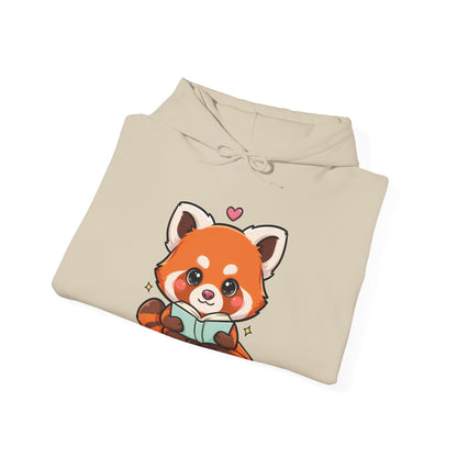 Cute Red Panda Reading Hoodie, Kawaii Book Lover Sweatshirt
