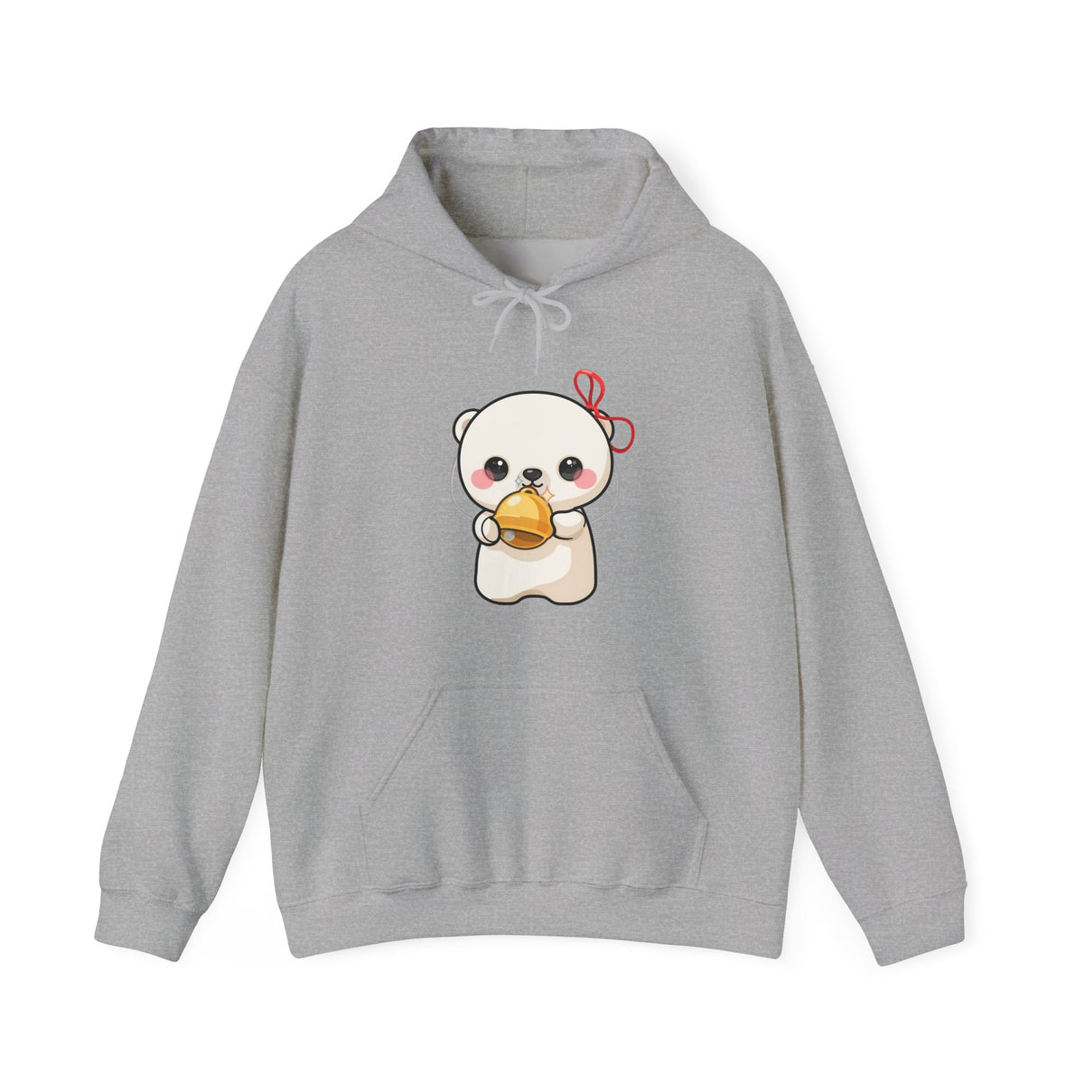 Kawaii Polar Bear Hoodie, Cute Jingle Bell Sweatshirt